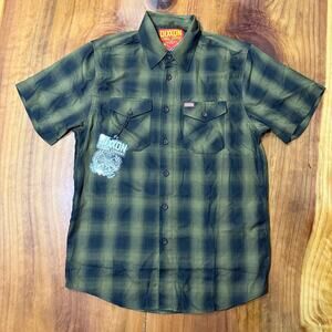 NEW Dixxon Shirt Mens M Bamboo Plaid Button Short Sleeve D4-7